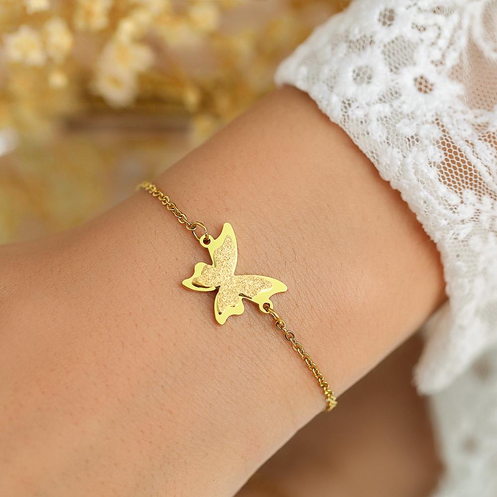 Stainless Steel Bracelets Vintage Elegant Butterfly Sand Press Design Non-fading High-quality Fashion Bracelet For Women Zircon