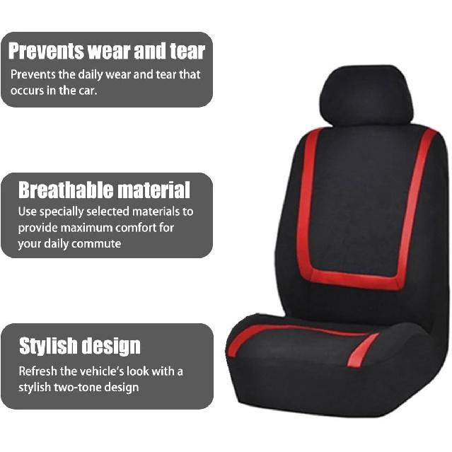 Car Seat Covers Full Set, Breathable Premium Cloth Automotive Seat Cover, Red