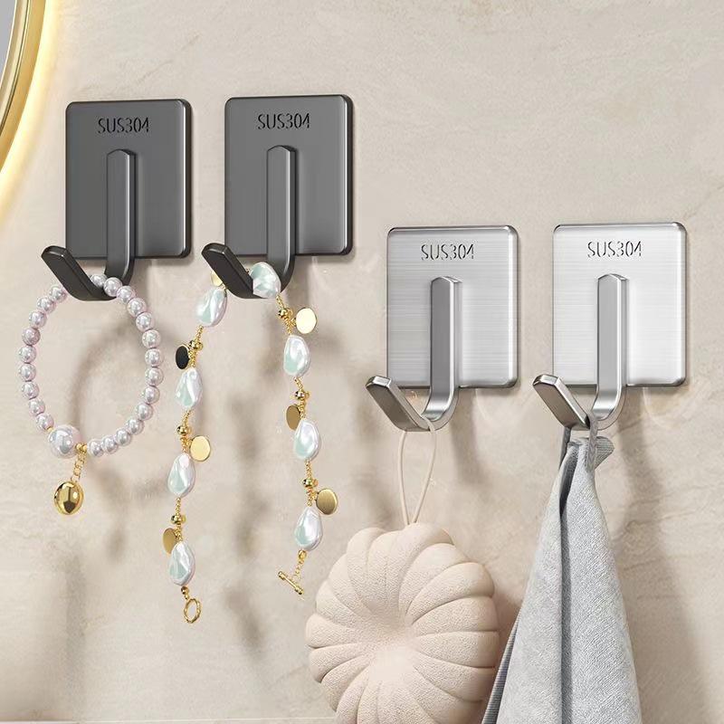 No-Punch Stainless Steel Adhesive Hook for Coats and Hats - Wall-Mounted for Home, Kitchen, and Bathroom Use