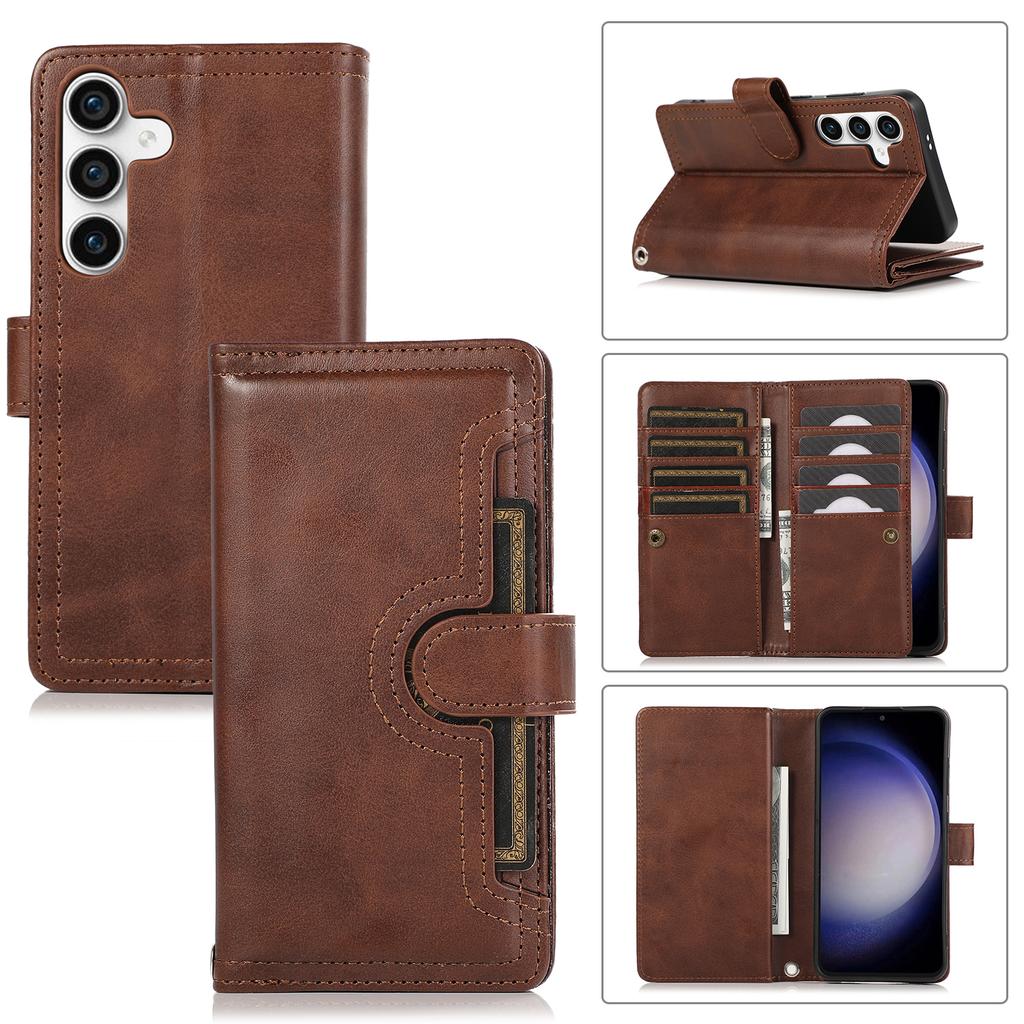 For Samsung Galaxy S25 Case Split Leather Magnetic Wallet Phone Protector with Wrist Strap
