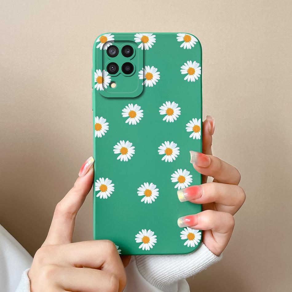 Für Samsung M22 M32 Hülle Bemalte Blumen Upgrade Flüssigsilikon Linsenschutz Handy Rückseite Für Galaxy M 32 M 22 Fundas