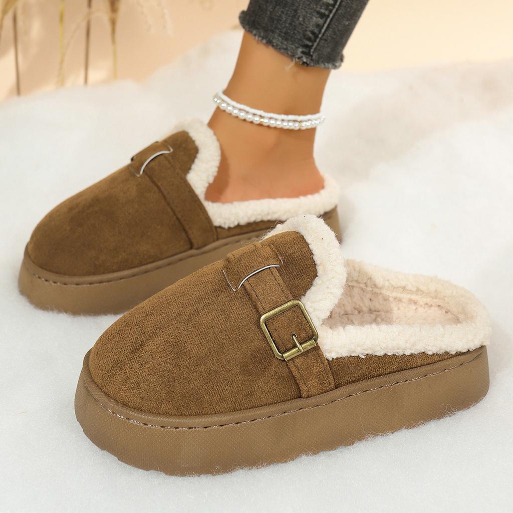 Women Slippers Winter Thickened Fluff Snow Boots Comfortable Indoor Outdoor Slippers Retro Solid Shoes Women Cotton Slides Women