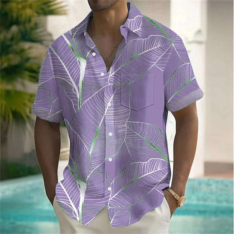 Camicia da uomo a maniche corte stile hawaiano retrò, Stampa alla moda, Stile vacanza al mare, Collo a revers, Tessuto confortevole, Taglie