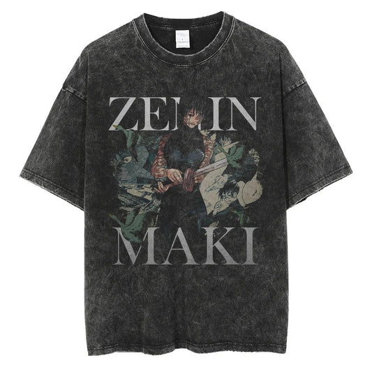 Parentchild Fashion Anime Comfortable Tshirt Jujutsu Kaisen Washed Tee Vintage Oversized Anime Graphic Men Casual Tops