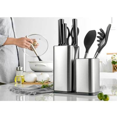 Bloc à couteaux et organisateur 2-en-1 en acier inoxydable - Lavable au lave-vaisselle, Finition brossée de qualité alimentaire pour un rangement hygiénique, antirouille et gain de place