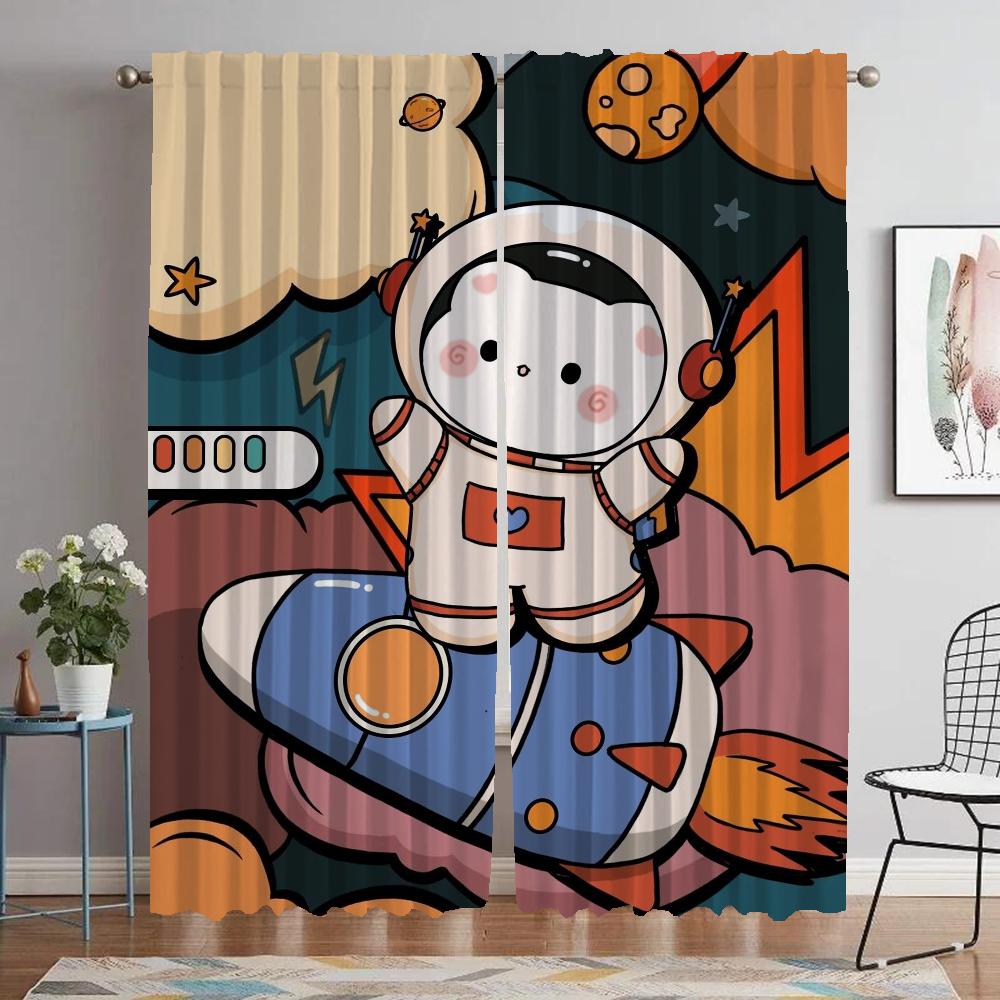 Kitchen Curtains 2 Pieces Astronaut Printing Living Room Curtain Curtains for Bedroom Partition Halloween Decoration Blackout