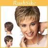 Stylish Ladies Curly Brown And Golden Short Wavy Wig With Natural Bangs For Fashion