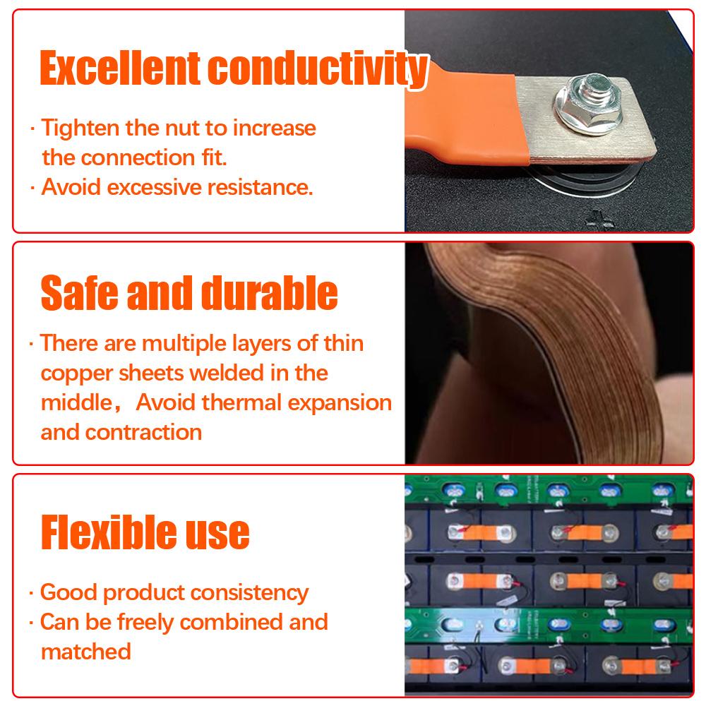 Busbar Connector Lifepo4 Battery Flexible Copper Connecter 74mm 3mm 400A for 280Ah 310Ah 320Ah Lifepo4 Battery Use Protector