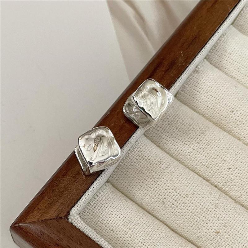 

Korean Style S925 Sterling Silver Textured Square Minimalist Ear Cuffs Sterling Silver 925