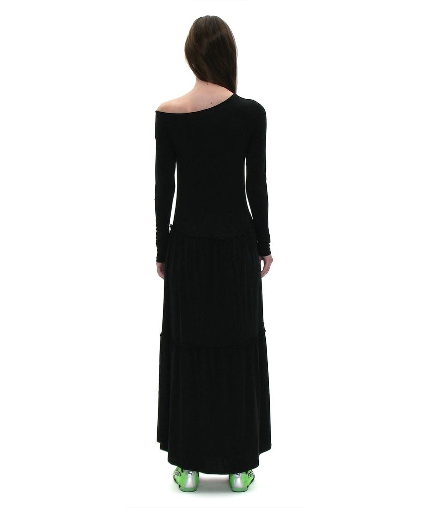 Partimento Woman Pwc Asymmetrical Jersey Shirred Tiered Dress_Black