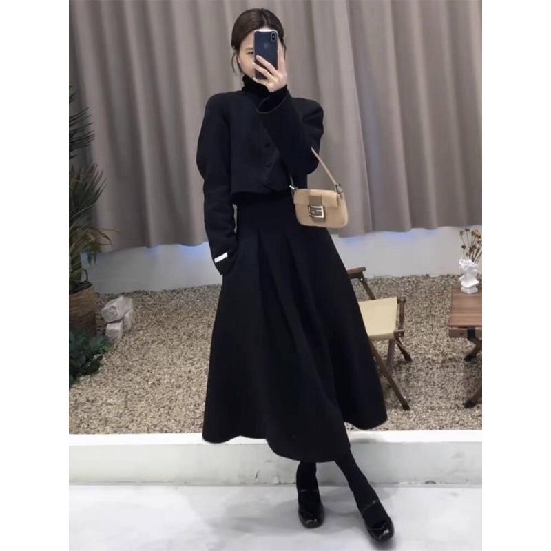 

Elegant Fragrant Style Plus Size High Waist Coat & Midi Skirt Two-Piece Set for Autumn and Winter Extra Large