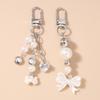 Cute Bowknot Keychain Women Girls Pearl Beaded Key Ring Pendants for Handbag Decor DIY Handmade Key Chain Gifts