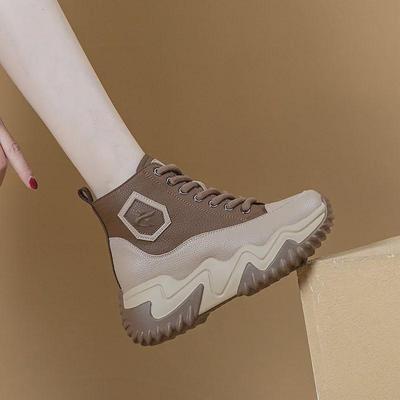"Women's Trendy High-Top Sneakers: Thick-Soled, Heightened, Non-Slip, Comfortable, Versatile Spring/Autumn Boots."