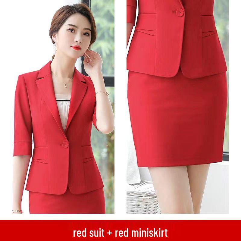 

Женский профессиональный костюм-юбка приталенного силуэта с рукавом средней длины для весны/лета. 5XL