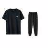 Li Ning Logo Round Neck Loose Fit Drop Shoulder Short Sleeve Elastic Waist Long Pants Casual Sports Set Men Sets Black ATST641-1+-AYKS467-1