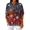 Women's Fashionable Button Collar Long-sleeved Christmas Print Pullover Top