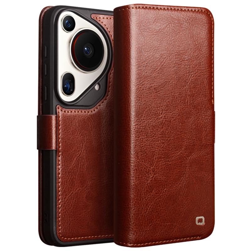 

QIALINO Для Huawei Pura 70 Ultra Чехол-кошелек Натуральная коровья кожа Откидная крышка для телефона Dark Brown