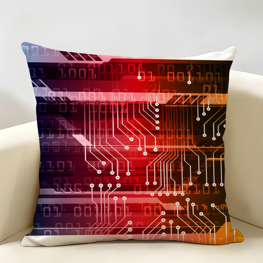 Circuit Board Pattern Design Cushion Cover Natural Linen Organic Fabric DoubleSided Printing Room Sofa Decor Pillow Case