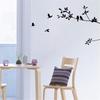 60*24cm Birds Tree Branch Leaves DIY Art Wall Stickers Removable Vinyl Living Room Decal (Color: Black)