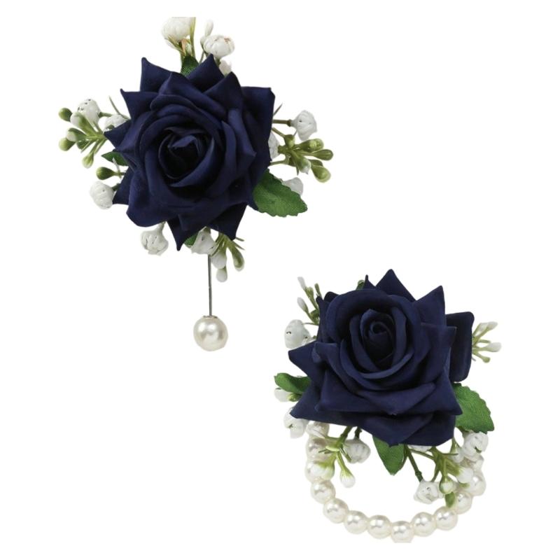 Artificial Rose Pearls Bows Bridal Gifts Hand Flowers Party Prom Accessories for Bride and Bridesmaids