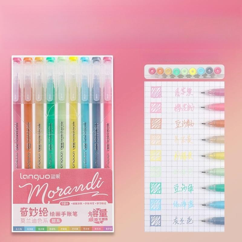 9-Color Gel Pen Set - Large Capacity Fluorescent Markers for Journaling, Note Taking, Drawing & Office Supplies