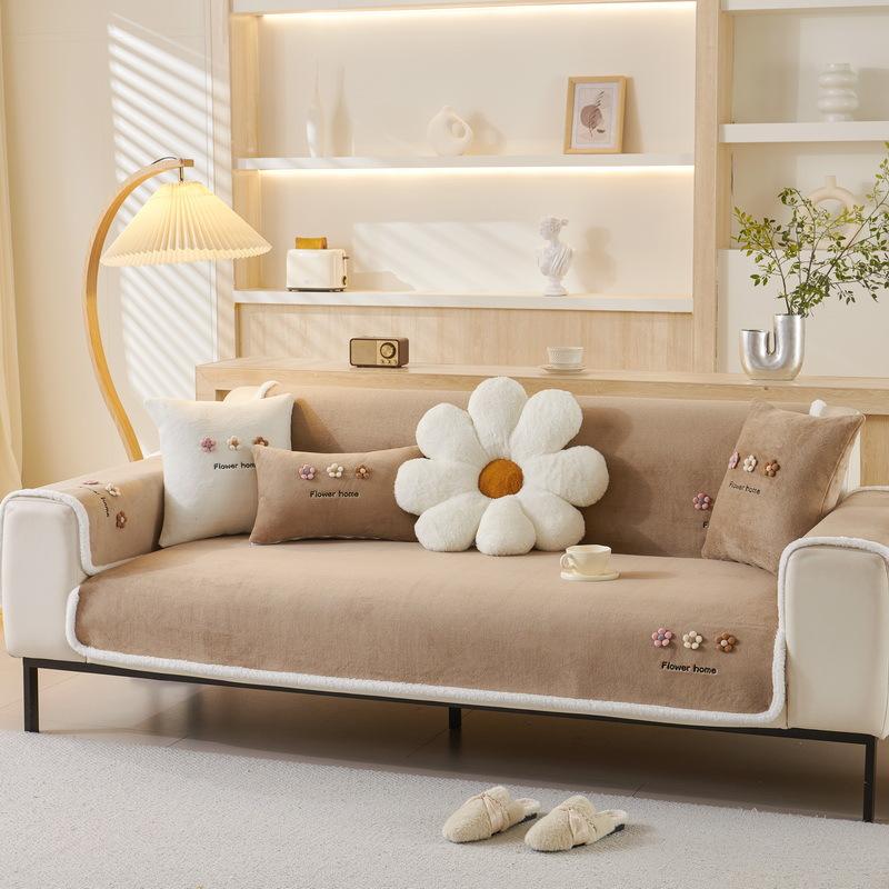Thickened Milk Fleece Sofa Cushion Winter Small Fresh Plush Seat Cushion  New Non-Slip Sofa Cover Cover Cloth Towel