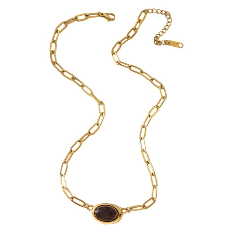 

Minimalist Collarbone Chain Featuring Genuine Tigers Eye Crystal Lightweight Design Suitable For Sensitive Skin Wear 1