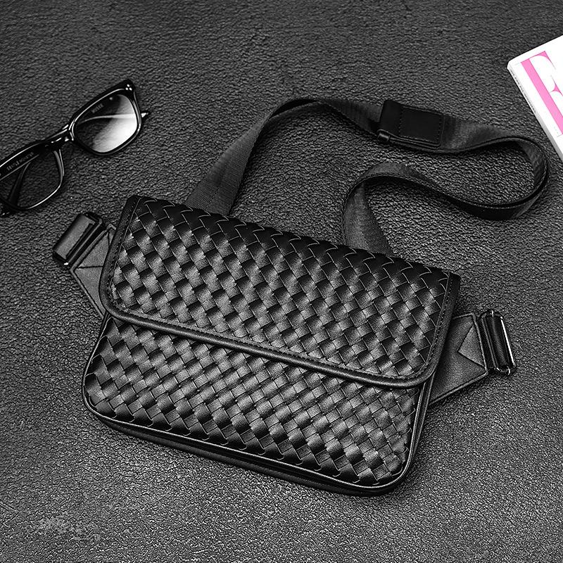 Girlsiii Shoes Men's Black Breast Bag, Messenger Bag, Premium Magnetic Buckle, Cover Type, Hand-Woven Back, Satchel, Mobile Phone Bag Tide