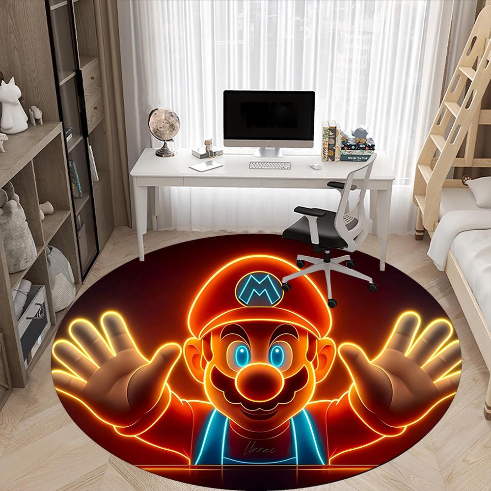 1PC Neon Mario Office Round Area Rug, Indoor Mat Suitable For Office, Under Office Chairs Bedroom Living Room Home Decor, Room Deco110