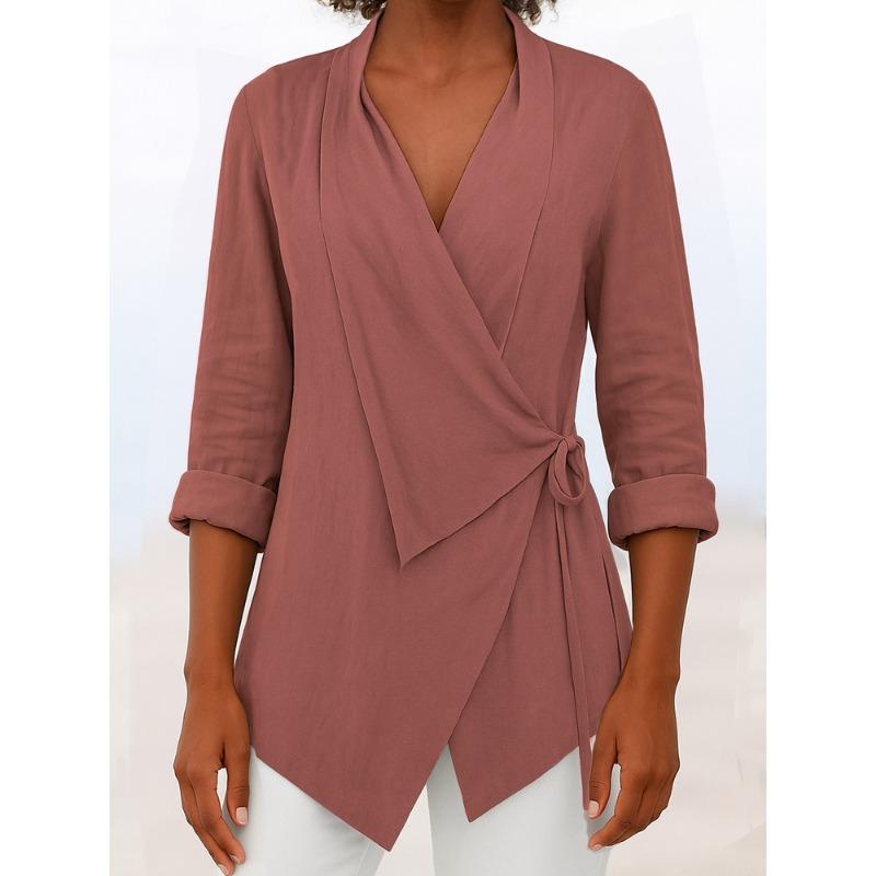 IHUASU Women's Fashion Casual Solid Color Print Long Sleeve V Neck Blouses & Shirts International Design