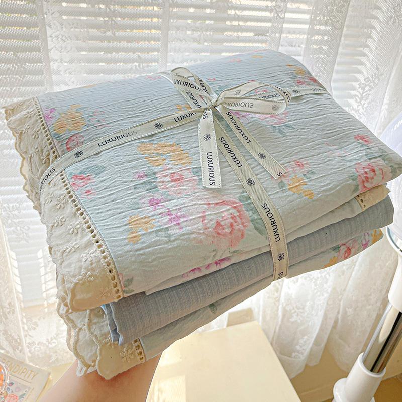 Ins Floral Bedding Set Princess Duvet Cover Set Bed Linen Flat Sheets Set 2 Pillowcases Single Double Queen Size Back To School