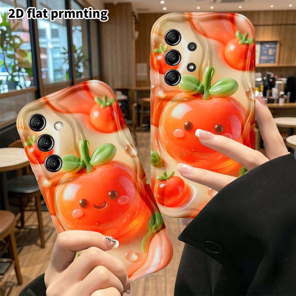 Phone case: 2D flat design suitable for Samsung Galaxy A34 A35 M05 M06 S20 S22 S21 FE Plus 5G protective case, transparent red tomato, perfect Christm