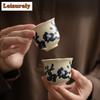 Imitation Song Ru Kiln Porcelain Teacup Man Jianghong Ceramic Flower Mouth Cup Small Egg Shape Master Cup Tea Pair Mug Teaware
