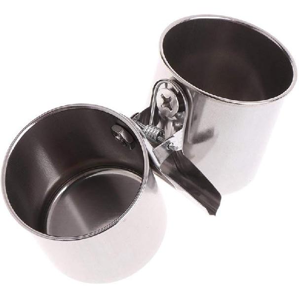 Hypeety Bird Parrot Feeding Double Cups Stainless Steel Food Water Bowls with Clip Bird Seed Feeder Cups Hanging Bowl Cage Stand Accessories