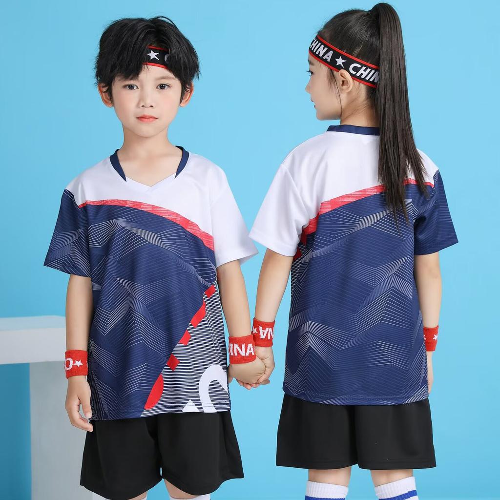 Spot 2026 children's badminton jersey set men's printed volleyball jersey student game training jersey short sleeve summer
