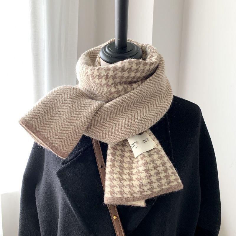 Autumn and winter female Korean version solid color wool scarf warm student cute couple Internet celebrity male versatile knitted scarf