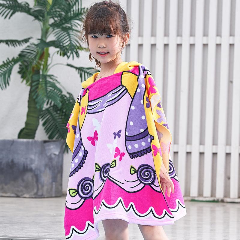 Large Cute Kids Hooded Bath Towel Cloak Cartoon Print Boys Girls Bathroom Beach Can Wear Super Absorbent Child Sunscreen Shawel