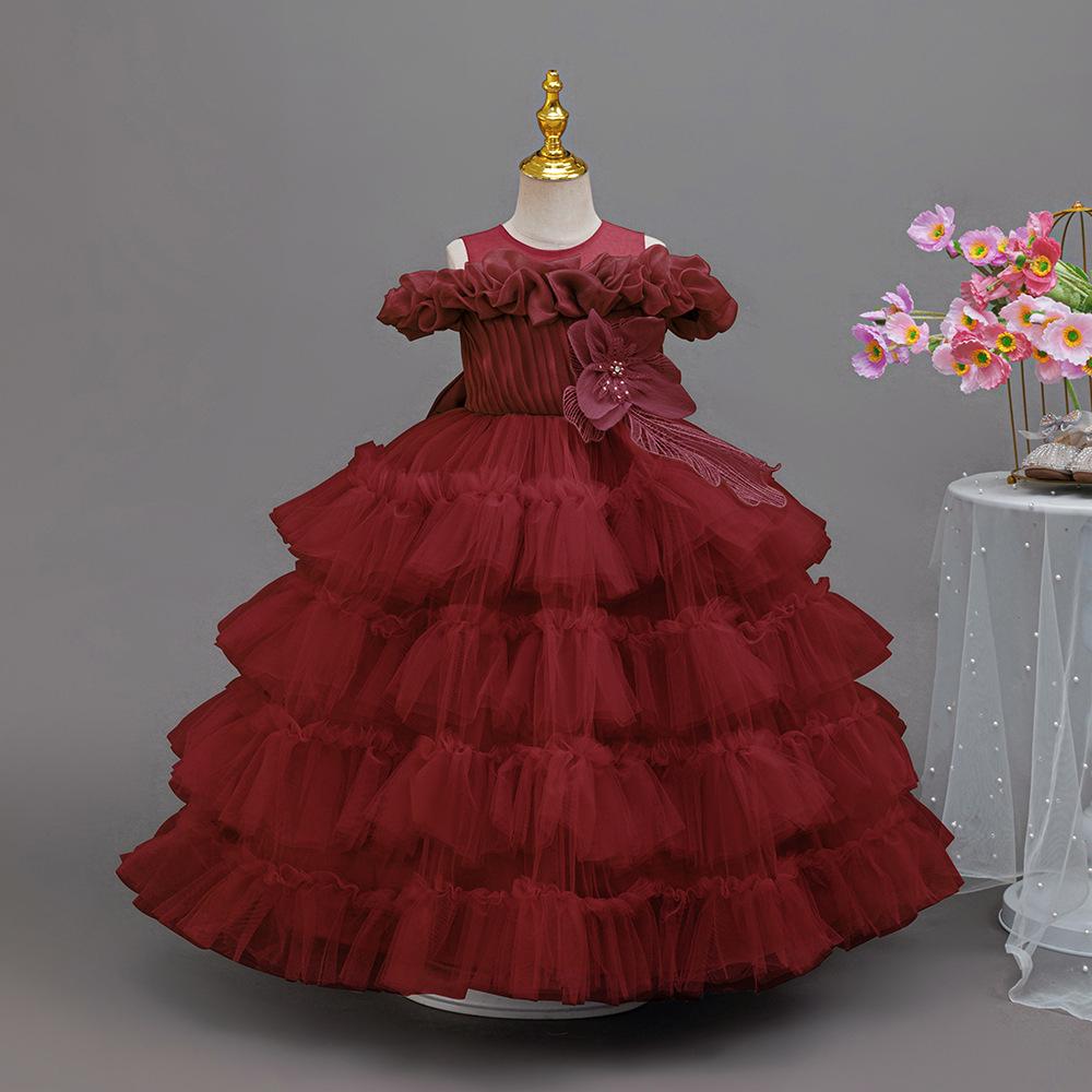 Little Girl's Princess Piano Performance Gown - Elegant High-End Wedding Tulle Cake Skirt Dress