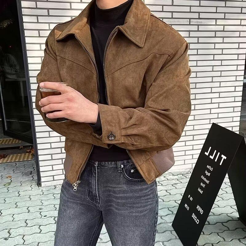 Korean Men's Suede Zipper Flight Jacket - Autumn/Winter Trend