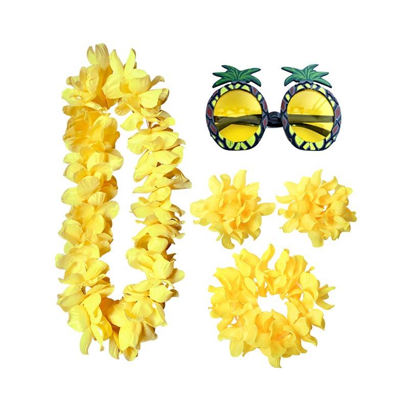 Hawaiian Party Decor Set 4PCS Flower Lei Pineapple Glasses for Tropical Theme