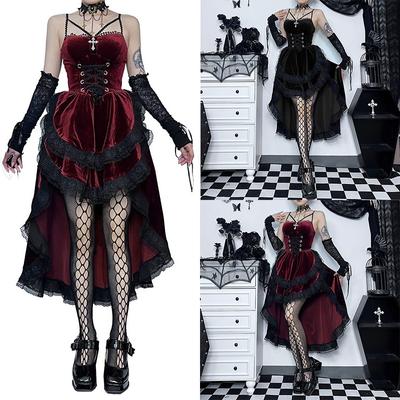 Lady Gothic Lolita Dress Vintage Goth Lace Girdle Pleated Cocktail Party Bodycon