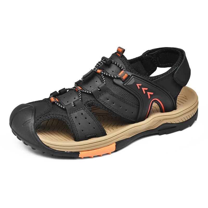 Fashion Golden Sapling Outdoor Men's Sandals Genuine Leather Flats Retro Mountain Trekking Footwear Classics Summer Beach Shoes for Men