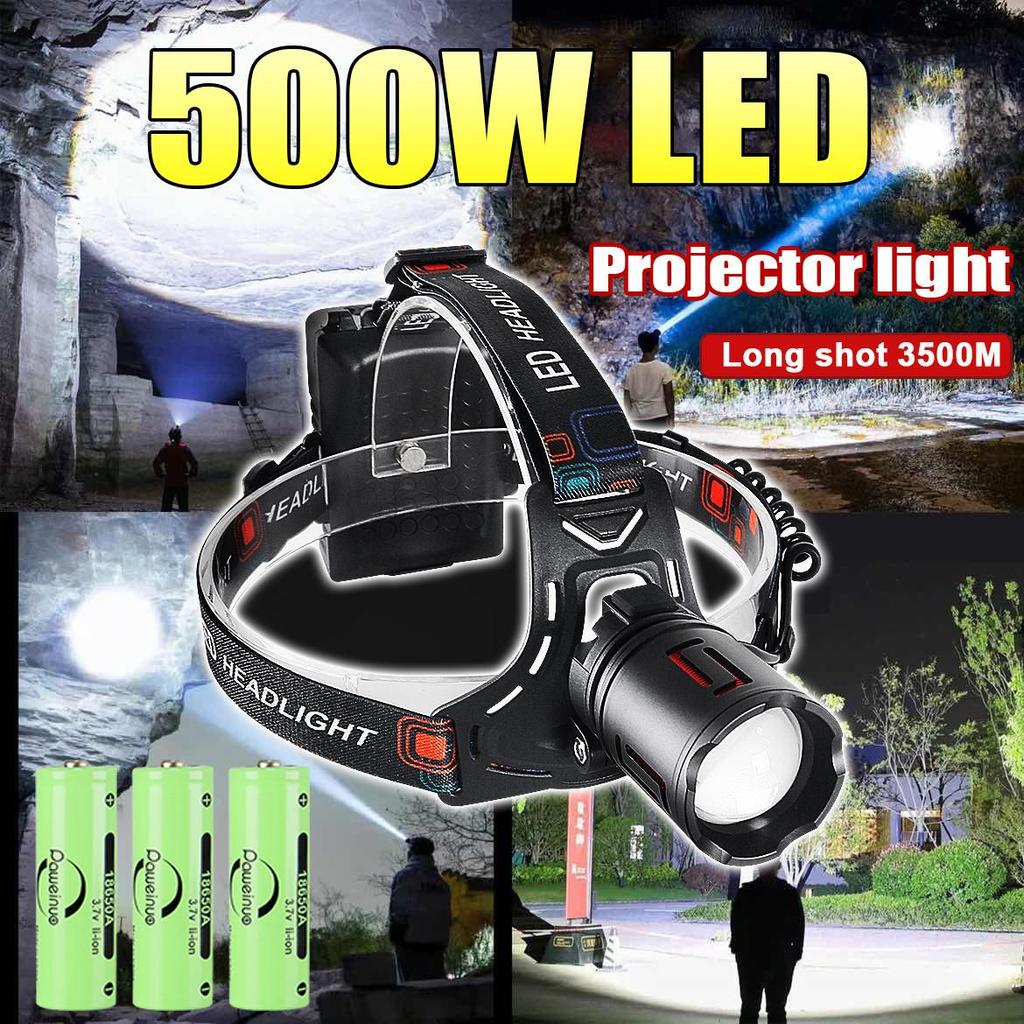 500W Hochleistungs-LED-Scheinwerfer Warnlicht Ultrahell Stirnlampe Wasserdicht Outdoor-Fahren Camping Stirntaschenlampe Lampe mit großer Reichweite
