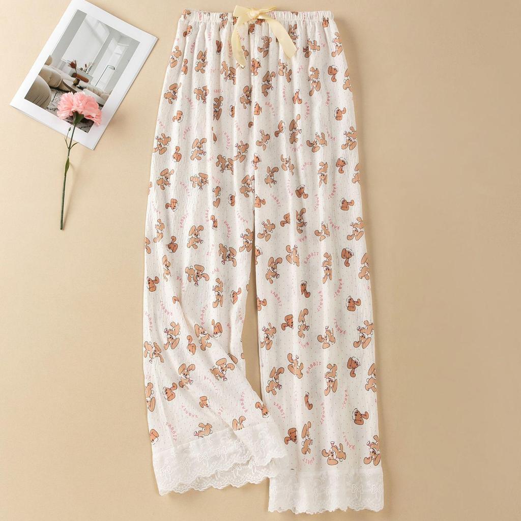 Women's Summer Floral Lace Cotton Pajama Pants - Lightweight, Loose-Fit, Versatile for Home or Outdoors
