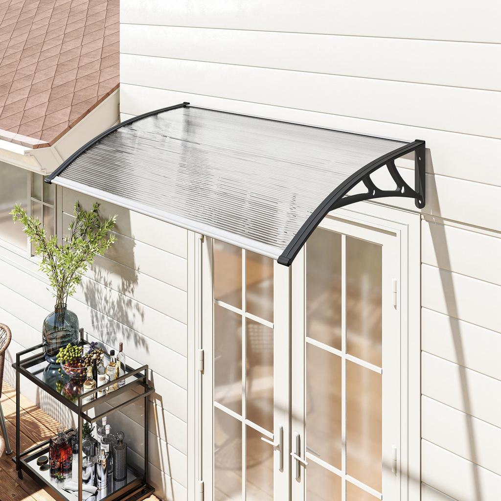 Entrance Door Canopy, Exterior Awning, Polycarbonate, Aluminum Profile, 110 x 60 cm, Transparent