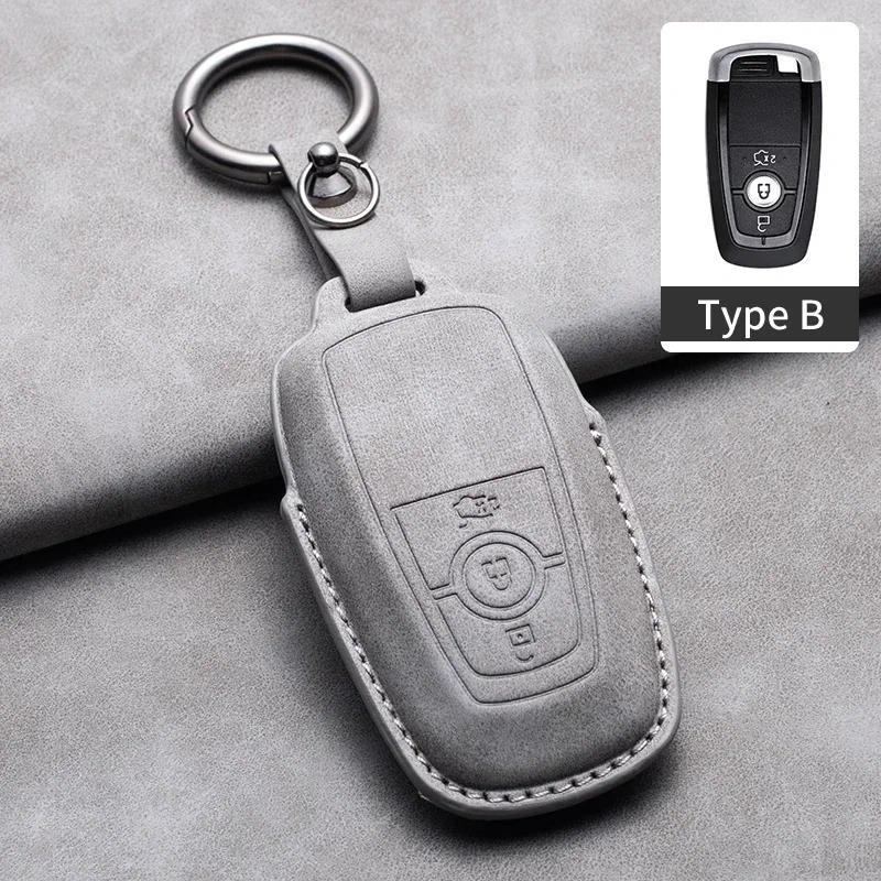 Läder Bilnyckelfodral Skydd För Ford Fusion Mustang Explorer F150 F250 F350 Ranger Mondeo Fjärrnyckelskal Hållare Fob Tillbehör