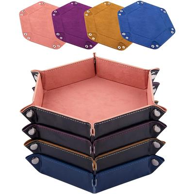 Würfeltablett, sechseckiger Rollhalter, zusammenklappbare Tabletts aus PU-Leder für Würfelspiele wie RPG, DND und andere Tischspiele