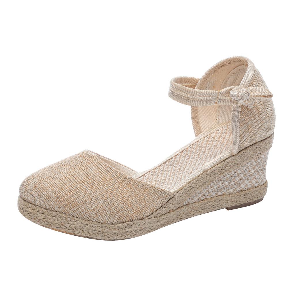 Womens Sandalias Wedges Comfortable Pointed Hemp Rope Weaving Casual Shoes