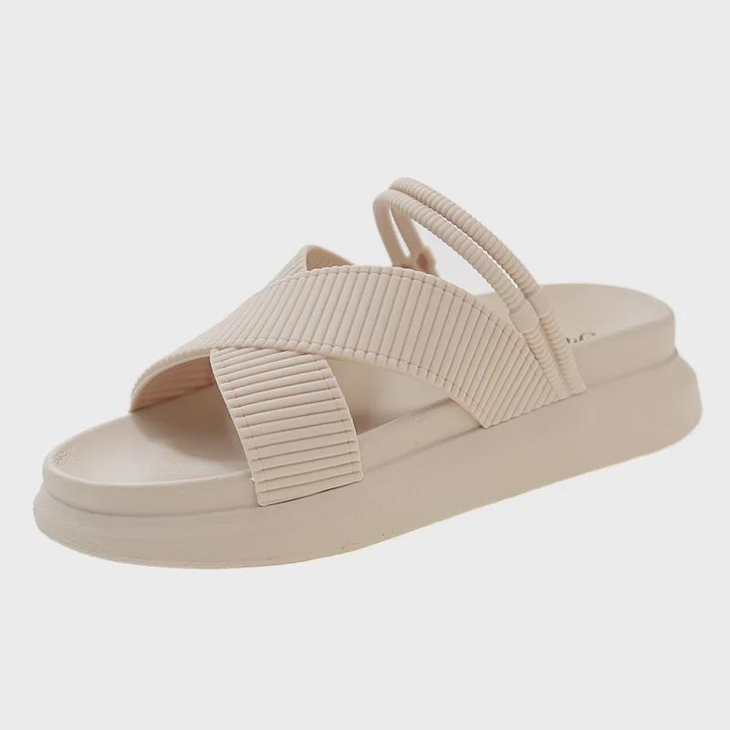 Chinelos de Plataforma de Verão Femininos - Sandálias Rasteiras Casuais Elegantes com Solas Grossas e Design Floral Elegante.