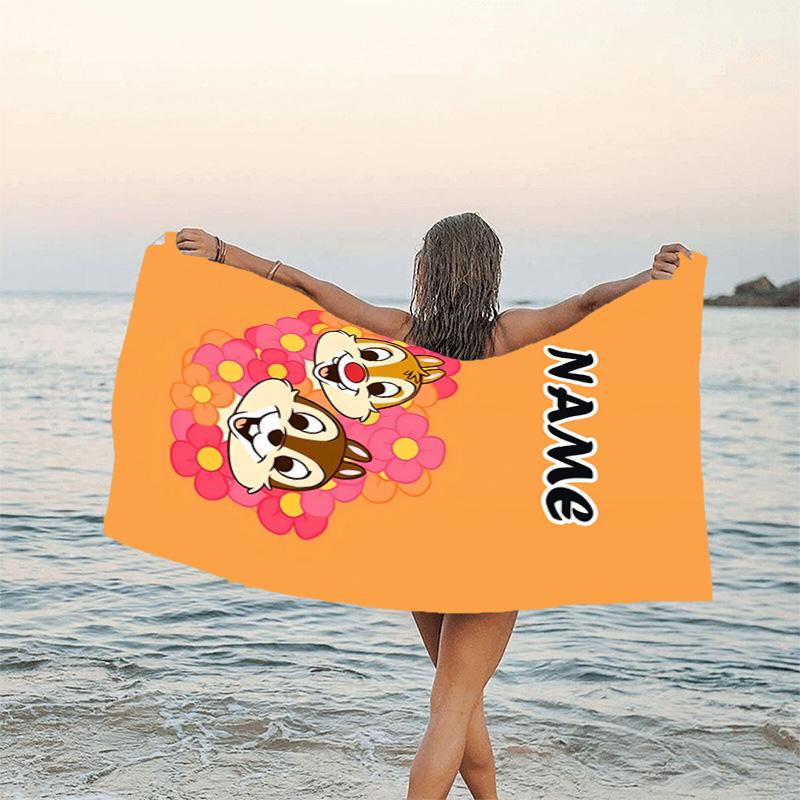 1pc Chip 'n' Dale1 Beach Towel with Custom Name, Beach/Swimming/Bath/Picnic/Camping Towel, Suitable for Seaside Beaches